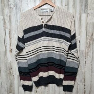Vintage 90s Michael Gerald‎ Grandpa Striped Knit Henley Sweater Mens Medium